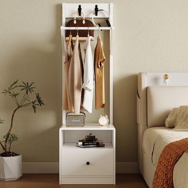 Modern Minimalist Solid Wood Carbon Steel Square Nightstand 1-Drawer Clothes Rack For Bedside - Image 16