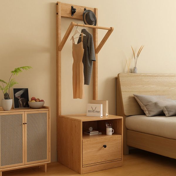 Modern Minimalist Solid Wood Carbon Steel Square Nightstand 1-Drawer Clothes Rack For Bedside - Image 2