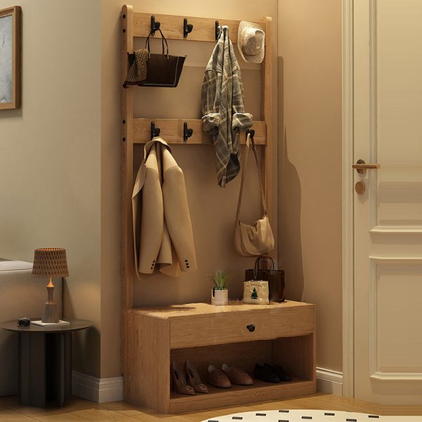 Modern Minimalist Solid Wood Carbon Steel Square Nightstand 1-Drawer Clothes Rack For Bedside - Image 3
