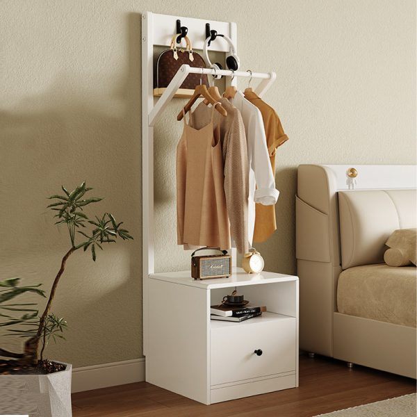 Modern Minimalist Solid Wood Carbon Steel Square Nightstand 1-Drawer Clothes Rack For Bedside - Image 17