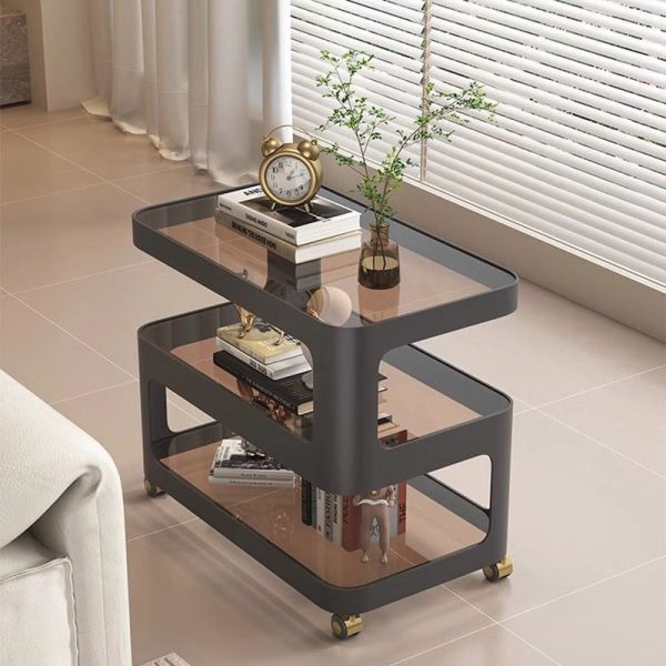 Contemporary Nordic Reinforced Glass Iron Rectangular End Table 3-Tier Movable For Living Room - Image 3