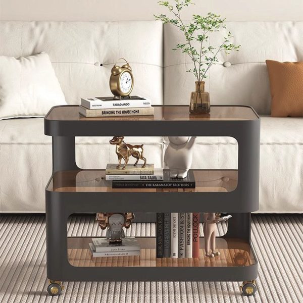 Contemporary Nordic Reinforced Glass Iron Rectangular End Table 3-Tier Movable For Living Room - Image 2