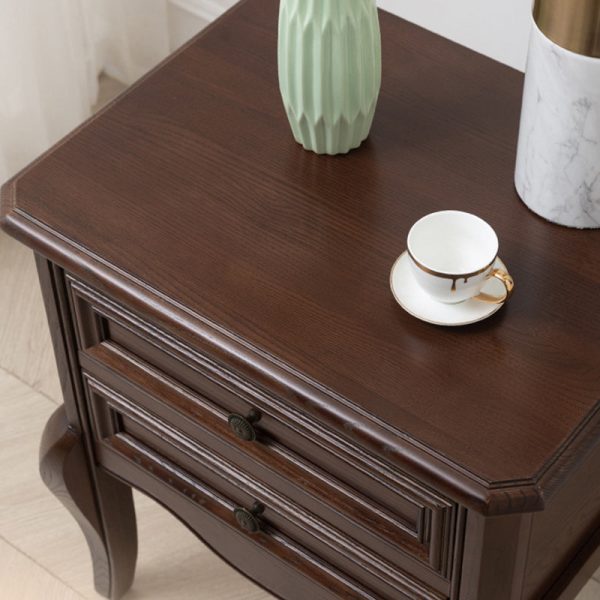 Contemporary Retro Solid Wood Zinc Alloy Rectangular Nightstand 2-Drawer For Bedside - Image 10