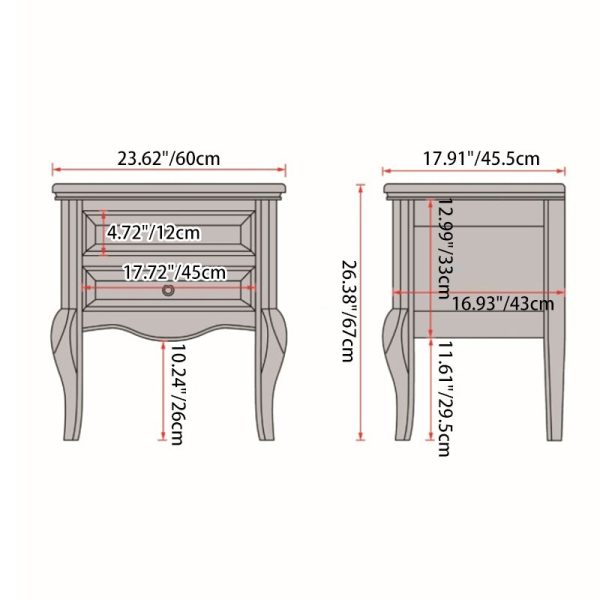Contemporary Retro Solid Wood Zinc Alloy Rectangular Nightstand 2-Drawer For Bedside - Image 6