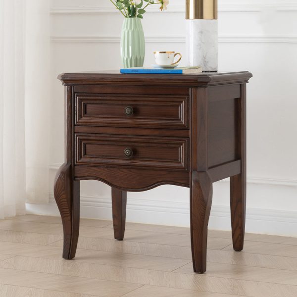 Contemporary Retro Solid Wood Zinc Alloy Rectangular Nightstand 2-Drawer For Bedside - Image 2