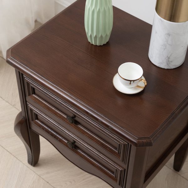 Contemporary Retro Solid Wood Zinc Alloy Rectangular Nightstand 2-Drawer For Bedside - Image 16