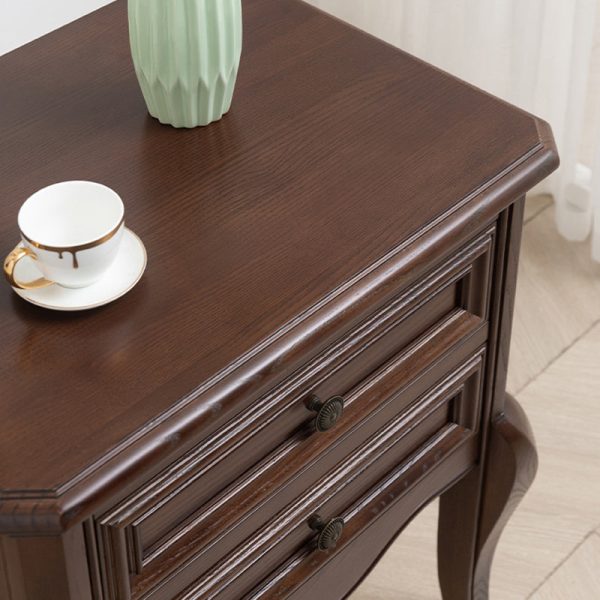 Contemporary Retro Solid Wood Zinc Alloy Rectangular Nightstand 2-Drawer For Bedside - Image 11