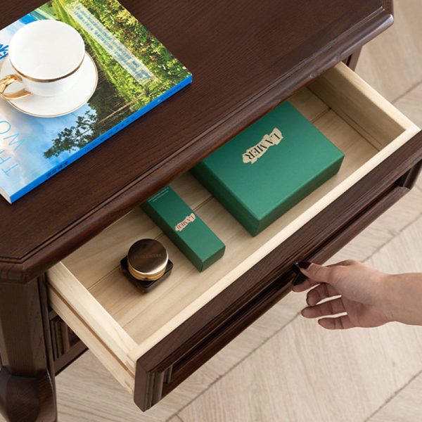 Contemporary Retro Solid Wood Zinc Alloy Rectangular Nightstand 2-Drawer For Bedside - Image 12