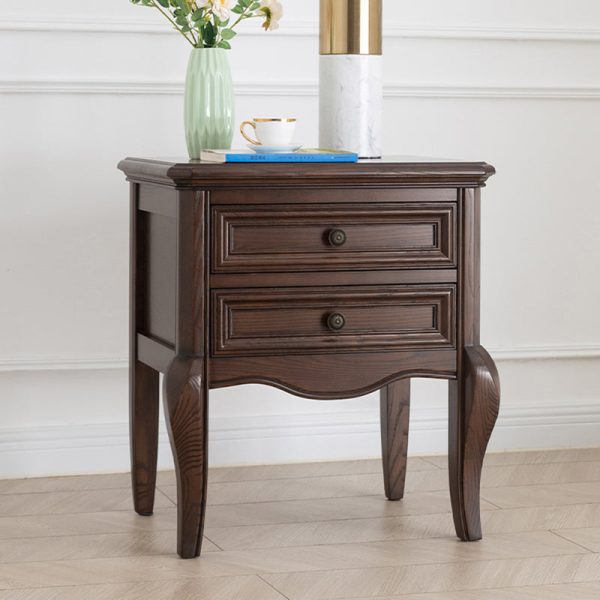 Contemporary Retro Solid Wood Zinc Alloy Rectangular Nightstand 2-Drawer For Bedside - Image 4