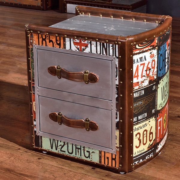Traditional Vintage Wood Leather Cubic Book-Shape Side Table 2-Drawer For Living Room - Image 3