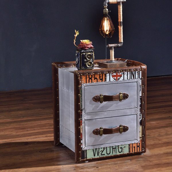 Traditional Vintage Wood Leather Cubic Book-Shape Side Table 2-Drawer For Living Room - Image 2
