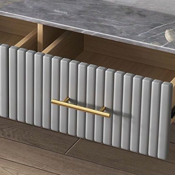 Contemporary Scandinavian Slab Leather Stainless Steel Rectangular Striped Coffee Table 2-Drawer For Living Room - Image 10