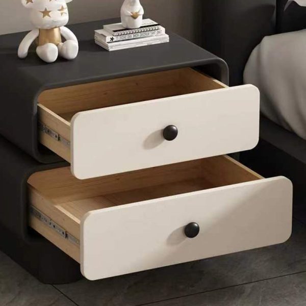 Modern Simplicity Wood Microfiber Leather Rectangular Rounded Corner Nightstand 2-Drawer For Bedside - Image 11
