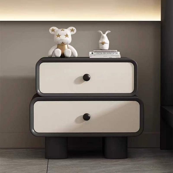Modern Simplicity Wood Microfiber Leather Rectangular Rounded Corner Nightstand 2-Drawer For Bedside - Image 18