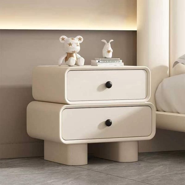 Modern Simplicity Wood Microfiber Leather Rectangular Rounded Corner Nightstand 2-Drawer For Bedside - Image 19