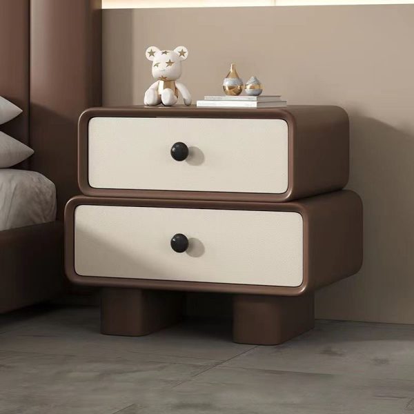 Modern Simplicity Wood Microfiber Leather Rectangular Rounded Corner Nightstand 2-Drawer For Bedside - Image 2