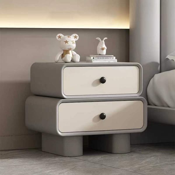 Modern Simplicity Wood Microfiber Leather Rectangular Rounded Corner Nightstand 2-Drawer For Bedside - Image 20