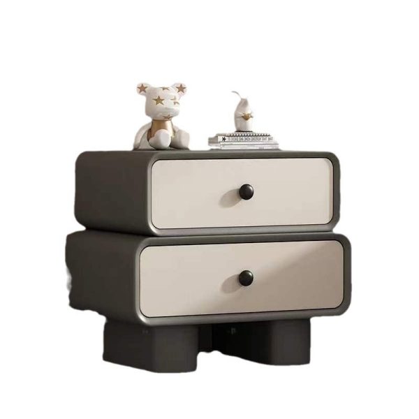 Modern Simplicity Wood Microfiber Leather Rectangular Rounded Corner Nightstand 2-Drawer For Bedside - Image 21