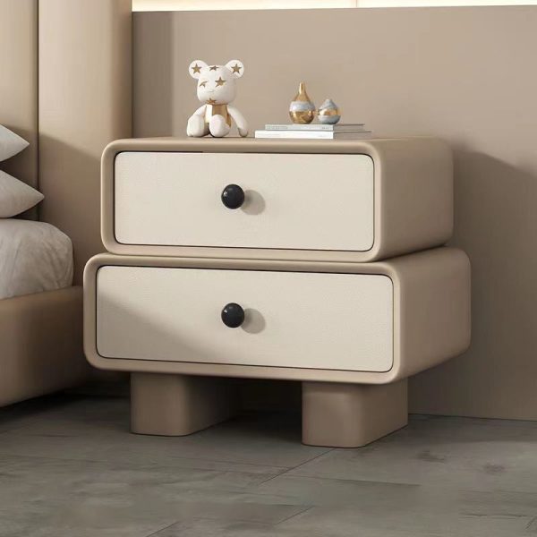 Modern Simplicity Wood Microfiber Leather Rectangular Rounded Corner Nightstand 2-Drawer For Bedside - Image 3