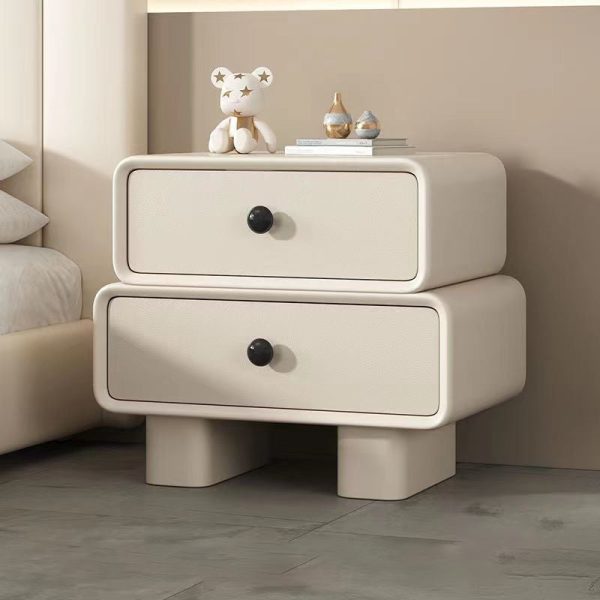 Modern Simplicity Wood Microfiber Leather Rectangular Rounded Corner Nightstand 2-Drawer For Bedside - Image 4
