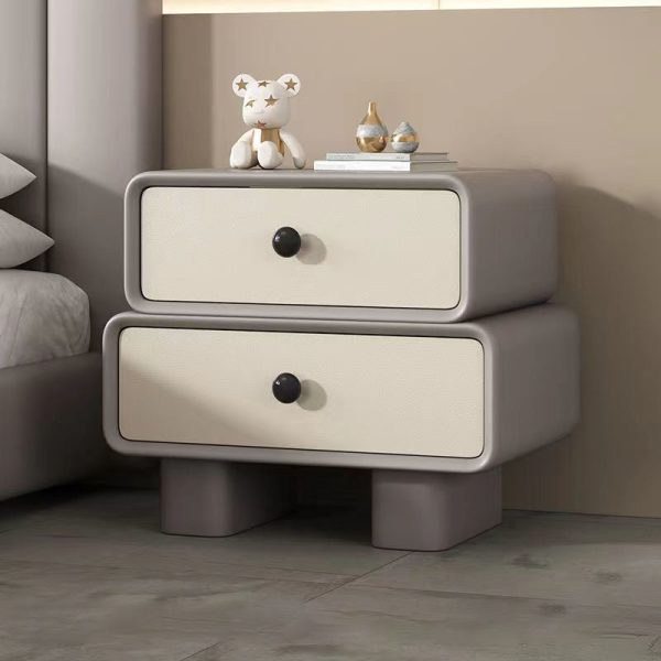 Modern Simplicity Wood Microfiber Leather Rectangular Rounded Corner Nightstand 2-Drawer For Bedside - Image 5