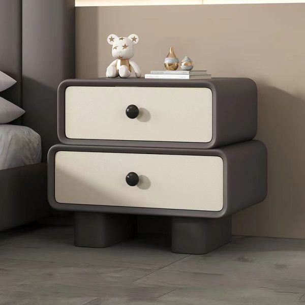 Modern Simplicity Wood Microfiber Leather Rectangular Rounded Corner Nightstand 2-Drawer For Bedside - Image 6