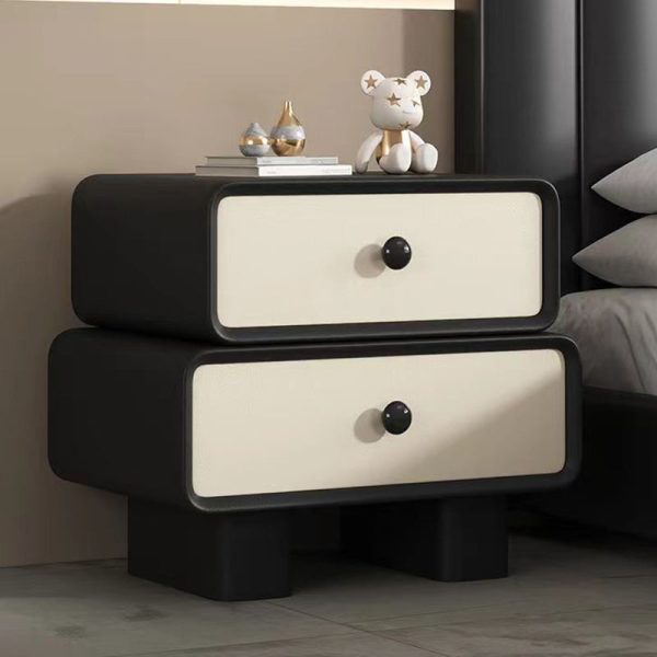 Modern Simplicity Wood Microfiber Leather Rectangular Rounded Corner Nightstand 2-Drawer For Bedside - Image 7