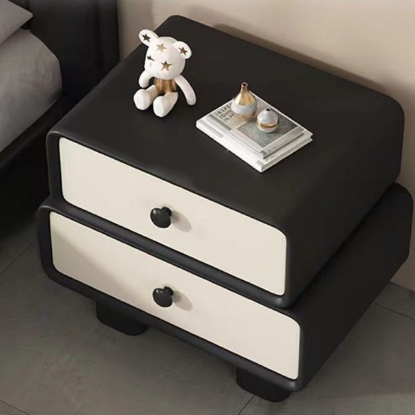 Modern Simplicity Wood Microfiber Leather Rectangular Rounded Corner Nightstand 2-Drawer For Bedside - Image 16