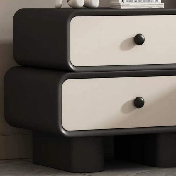 Modern Simplicity Wood Microfiber Leather Rectangular Rounded Corner Nightstand 2-Drawer For Bedside - Image 17