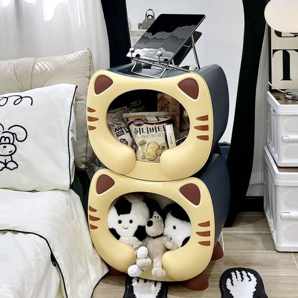 Contemporary Creative PP Kids Cartoon Cat Nightstand 1-Storage Stackable For Bedside - Image 14
