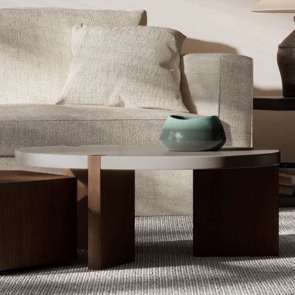 Modern Minimalist Plate Wood Round Hexagon Coffee Table 2-Drawer For Living Room - Image 8