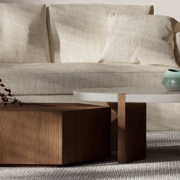 Modern Minimalist Plate Wood Round Hexagon Coffee Table 2-Drawer For Living Room - Image 9