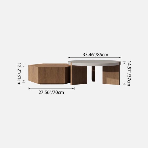 Modern Minimalist Plate Wood Round Hexagon Coffee Table 2-Drawer For Living Room - Image 7