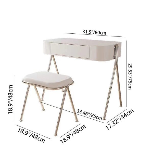 Modern Minimalist MDF Stainless Steel Rectangular Makeup Vanity & Stool Set 1-Drawer For Bedroom - Image 7