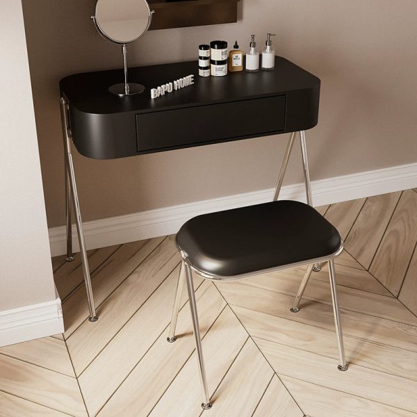 Modern Minimalist MDF Stainless Steel Rectangular Makeup Vanity & Stool Set 1-Drawer For Bedroom - Image 2