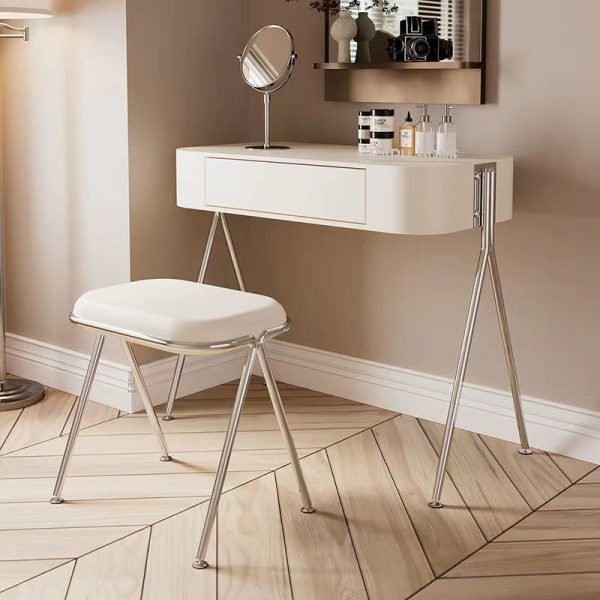 Modern Minimalist MDF Stainless Steel Rectangular Makeup Vanity & Stool Set 1-Drawer For Bedroom - Image 5