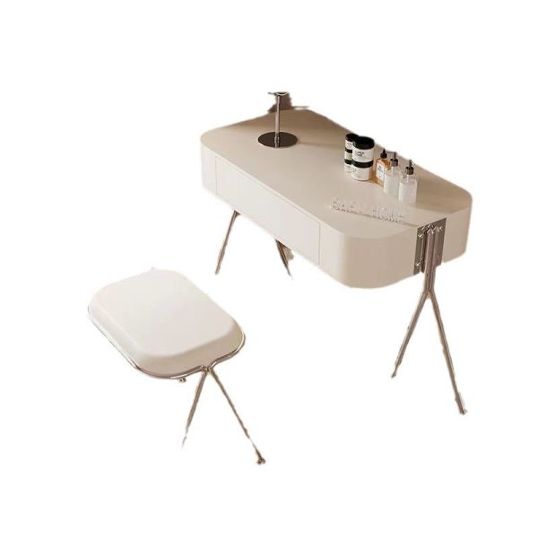 Modern Minimalist MDF Stainless Steel Rectangular Makeup Vanity & Stool Set 1-Drawer For Bedroom - Image 14