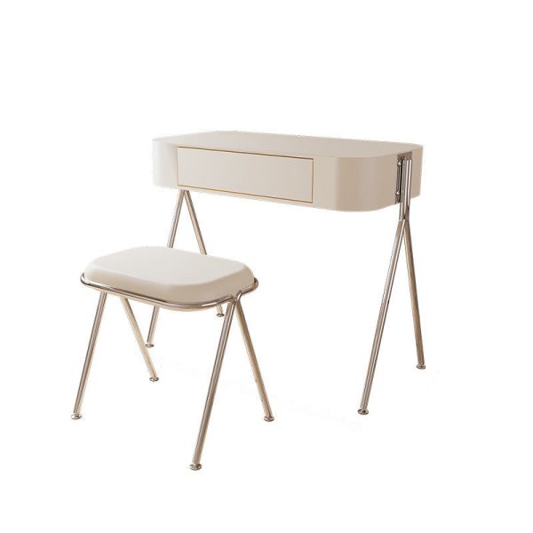 Modern Minimalist MDF Stainless Steel Rectangular Makeup Vanity & Stool Set 1-Drawer For Bedroom - Image 13