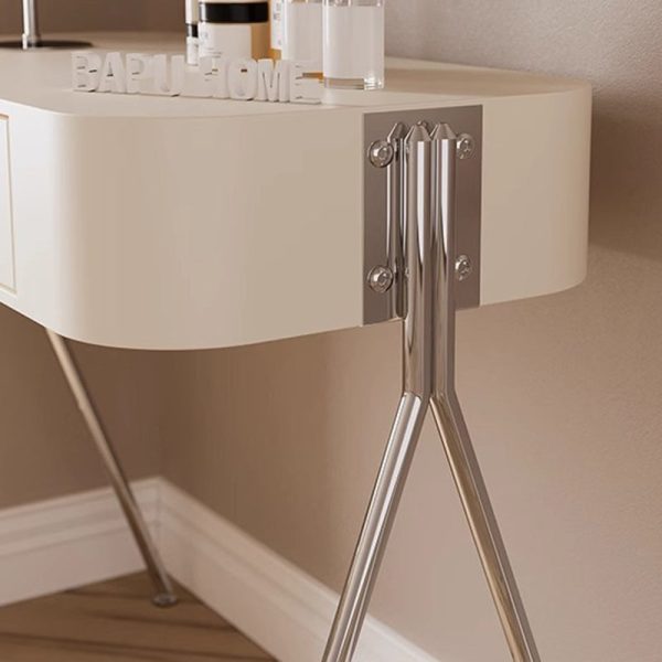 Modern Minimalist MDF Stainless Steel Rectangular Makeup Vanity & Stool Set 1-Drawer For Bedroom - Image 9