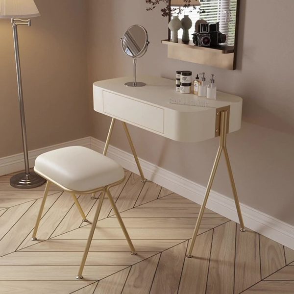 Modern Minimalist MDF Stainless Steel Rectangular Makeup Vanity & Stool Set 1-Drawer For Bedroom - Image 10
