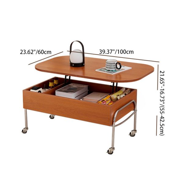 Contemporary Scandinavian MDF Stainless Steel Rectangular Movable Liftable Coffee Table 3-Storage Drawer For Living Room - Image 8