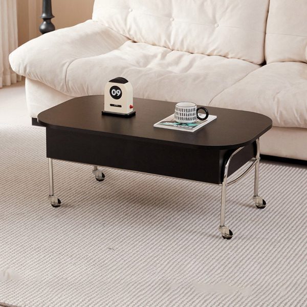Contemporary Scandinavian MDF Stainless Steel Rectangular Movable Liftable Coffee Table 3-Storage Drawer For Living Room - Image 5