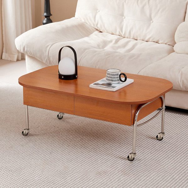 Contemporary Scandinavian MDF Stainless Steel Rectangular Movable Liftable Coffee Table 3-Storage Drawer For Living Room - Image 6