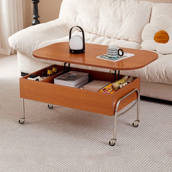 Contemporary Scandinavian MDF Stainless Steel Rectangular Movable Liftable Coffee Table 3-Storage Drawer For Living Room