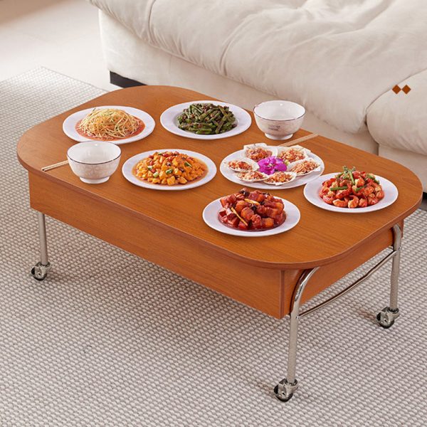 Contemporary Scandinavian MDF Stainless Steel Rectangular Movable Liftable Coffee Table 3-Storage Drawer For Living Room - Image 4