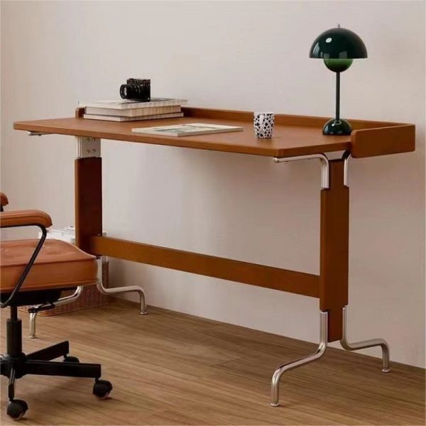 Contemporary Retro Solid Wood Stainless Steel Rectangular Desks 1-Tier For Home Office - Image 3