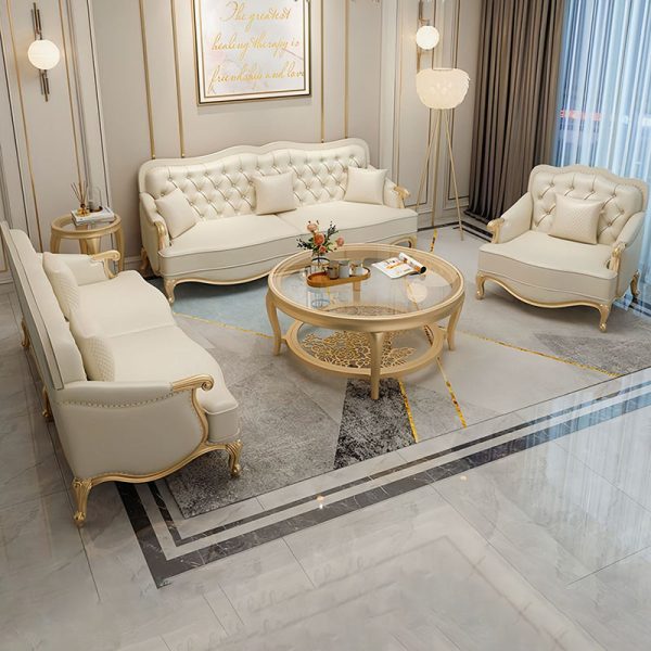 Traditional European Reinforced Glass Wood Round Openwork Carved Coffee Table 2-Tier For Living Room - Image 7