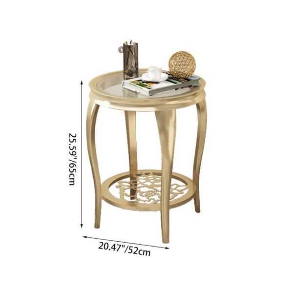 Traditional European Reinforced Glass Wood Round Openwork Carved Coffee Table 2-Tier For Living Room - Image 9