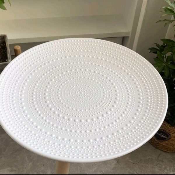 Contemporary Nordic MDF Pine Wood Round Sun Flower Shell Pattern Cement Bead Coffee Table 1-Tray For Living Room - Image 11