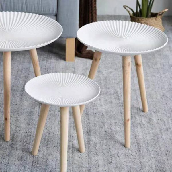 Contemporary Nordic MDF Pine Wood Round Sun Flower Shell Pattern Cement Bead Coffee Table 1-Tray For Living Room - Image 3